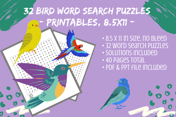 32 Bird Animal Word Searches: A Premium Activity Book Kit